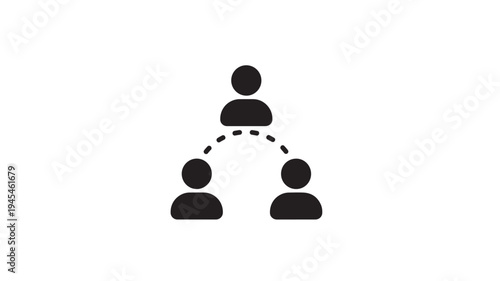 People group communication icon with dotted curved lines connecting three figures, representing social network interaction and connection.