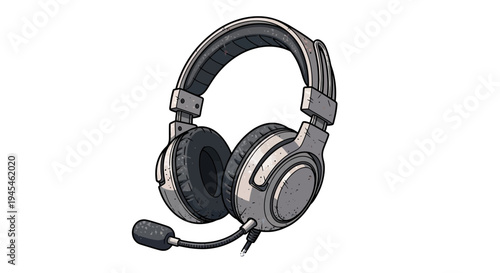 Gaming headset with microphone, professional audio equipment illustration