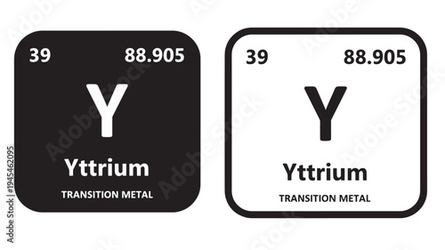 Yttrium element symbol icon with atomic number 39 and atomic weight 88.905, representing a transition metal in a simple graphic.