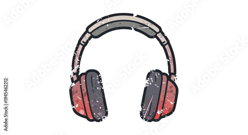 Retro headphones with grunge texture on white background