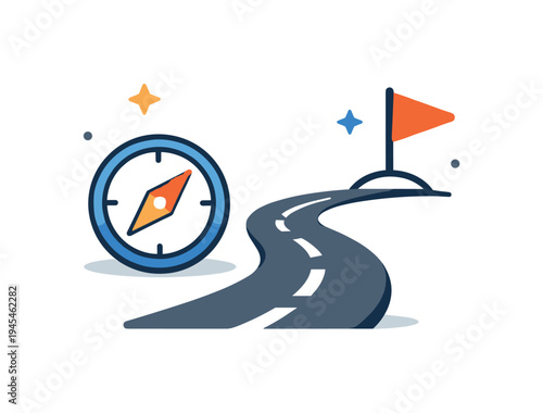 Career planning and professional direction helping individuals move forward with clear purpose and structured personal development goals, a simple road leading toward a small flag beside a