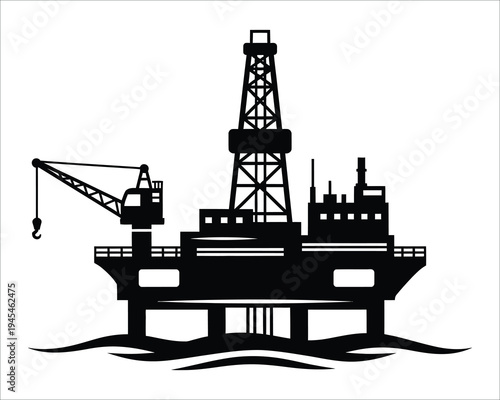 Offshore oil rig drilling platform silhouette