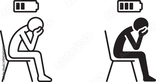 Two figures with low battery iconsLow battery exhaustion concept icon  low energy levels