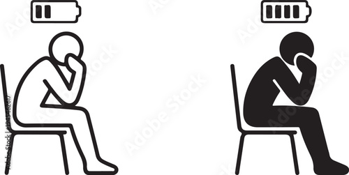 Two figures with low battery iconsLow battery exhaustion concept icon  low energy levels