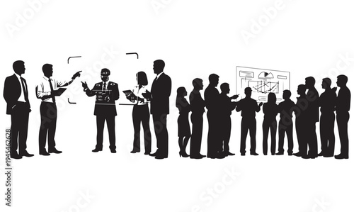 Business people silhouettes standing together in office vector .