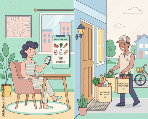 Woman ordering food online at home.