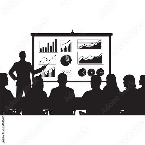 Business people silhouettes and pictogram symbol icons of men and women at the airport, in the city, and a couple at a cafe table in a vector illustration design