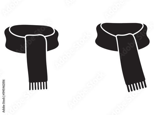 Two black hats with long scarves  isolated on white background