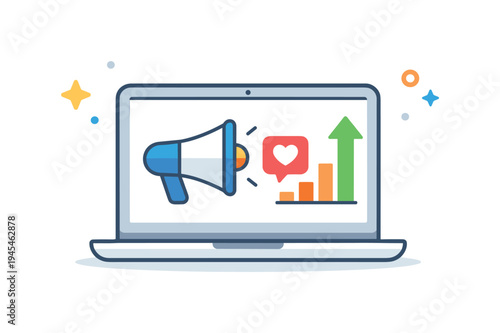 Digital marketing campaign optimization and audience engagement growth in a modern online business environment focused on expanding brand visibility and customer interaction, a laptop