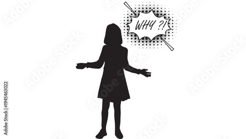Silhouette of a person with arms outstretched and a comic book style speech bubble saying "WHY?!" above their head.