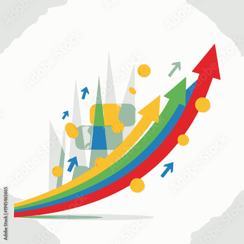 Illustration of upward trending arrows and coins symbolizing financial growth and success