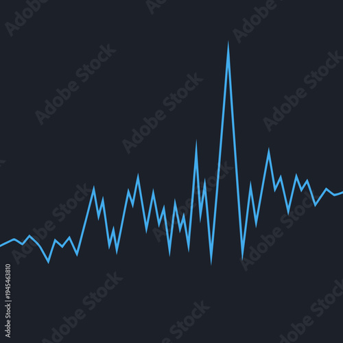 Dynamic blue line graph depicting fluctuating data, audio waveforms, or electrical signals on a dark background, symbolizing modern analysis, technological progress, and scientific measurement