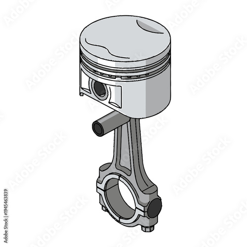 Detailed vector illustration of an engine piston and connecting rod assembly, a critical component for power generation in internal combustion vehicles and machinery