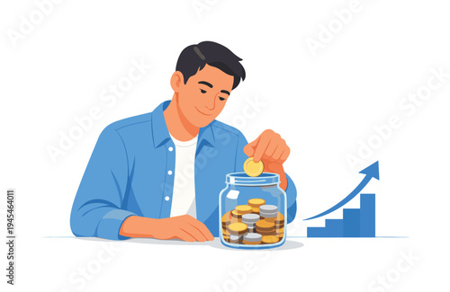 A thoughtful personal finance moment where an individual builds long term financial stability through careful saving habits and responsible planning, representing financial wellbeing and