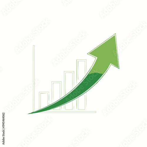 Green arrow graph trending upwards symbolizing growth, success, and positive financial performance with clean lines and a vibrant color palette