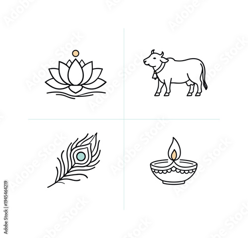 Pichwai devotional visual tradition celebrating sacred nature, temple rituals, and Krishna inspired cultural heritage in decorative spiritual art, four tiles showing a lotus flower