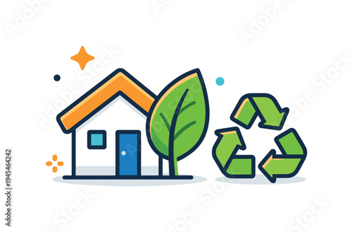 Sustainable home living and environmentally responsible household choices supporting a cleaner future and reduced resource consumption, a small house with a leaf growing beside it and a