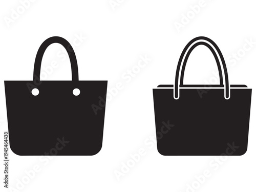 Two black tote bags with handles side by side on white background  simple icons