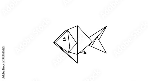 origami fish line art, black outline vector illustration, folded paper fish geometry, minimal clean stroke, isolated on white background, stock vector design