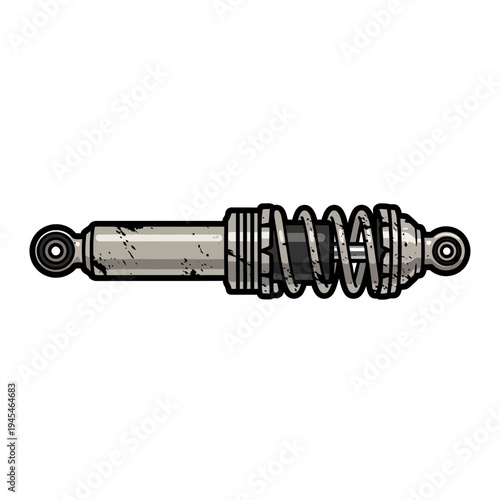 Automotive shock absorber with coil spring, isolated on white background