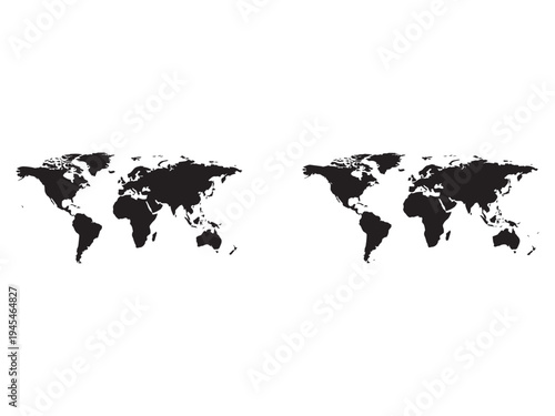 Two black world maps on white background for global navigation and geography  educational and decorative use