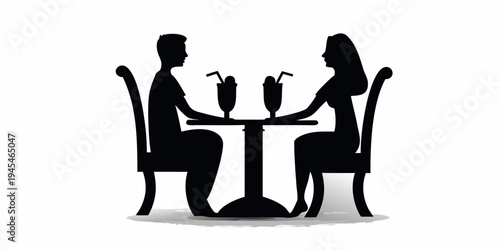 A minimalist vector graphic of a couple sitting at a table