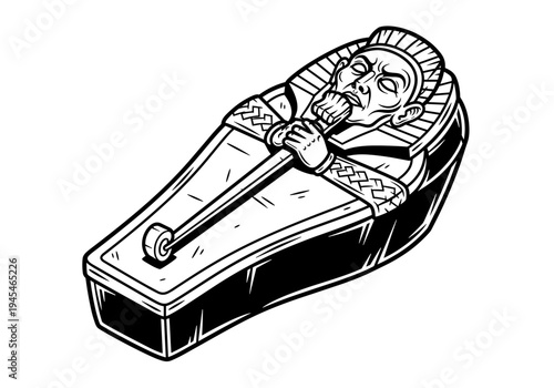 Ancient Egyptian Sarcophagus with Pharaoh Illustration.