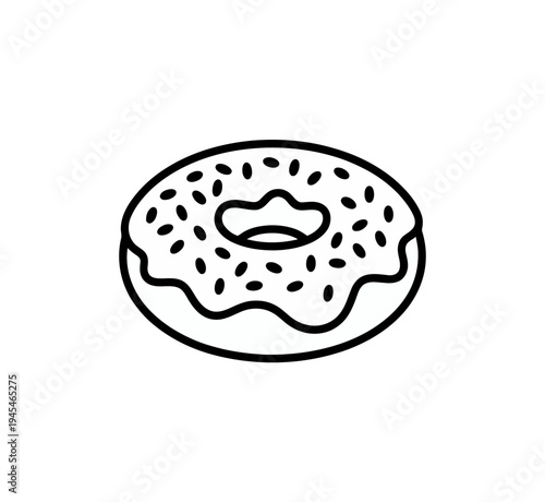 A minimalist vector illustration of a delicious donut with white frosting and sprinkles