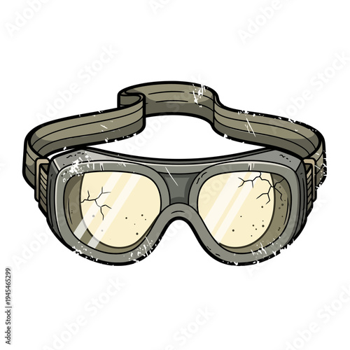 Vintage Safety Goggles with Cracked Lenses and Grungy Strap