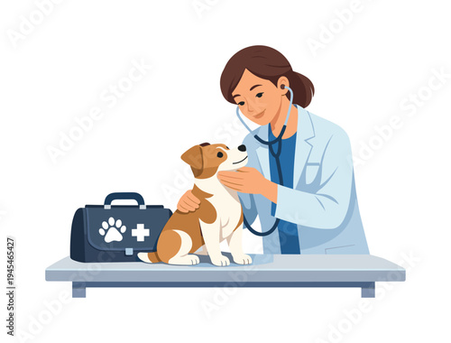 A caring veterinarian examining a household pet during a routine clinic visit, representing responsible pet care and preventive animal health, visual metaphor of a veterinarian gently