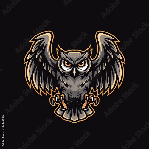Majestic Owl Emblem with Wings Spread Wide.