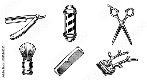 Vintage Barber Tools Collection Illustration.