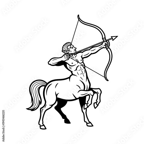 Centaur Archer Drawing Ready to Shoot Arrow.