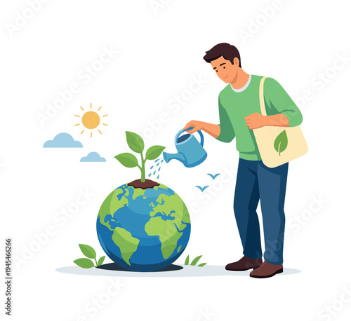 A sustainable lifestyle decision where an individual actively supports environmentally responsible habits in everyday life, representing conscious consumption and long-term environmental