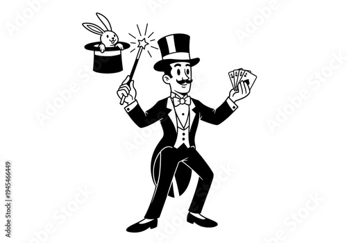 Magician Performing a Classic Rabbit Out of Hat Trick.