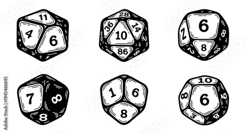 Collection of Six Dungeons and Dragons Dice.