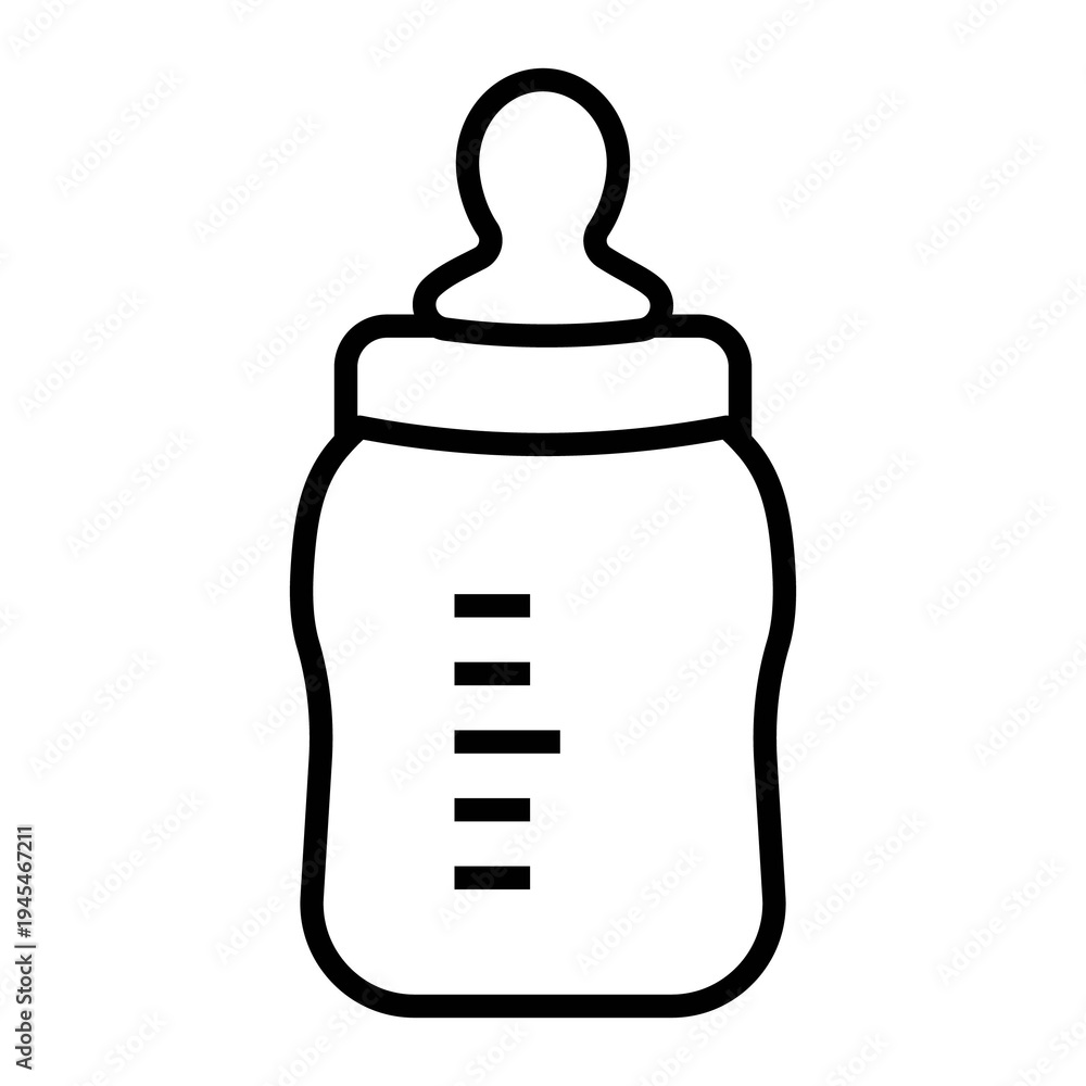 Obraz premium Minimalist black and white icon of baby food jar with spoon. Concept of infant nutrition, baby feeding and childcare. Suitable for apps, web design and packaging.