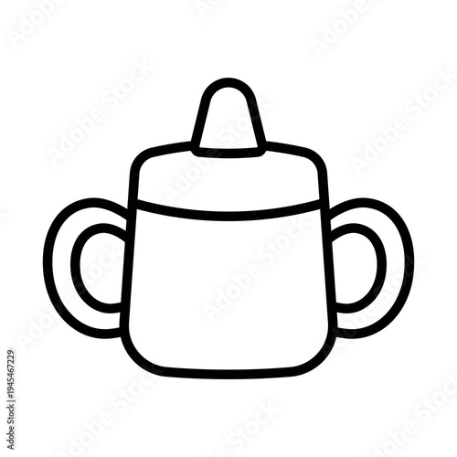 Minimalist black and white icon of baby food jar with spoon. Concept of infant nutrition, baby feeding and childcare. Suitable for apps, web design and packaging.