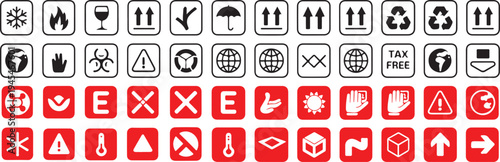 packaging fragile recycle and handling pictograms vector set