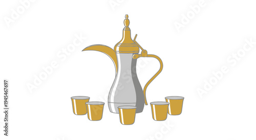 Vector illustration of Arabic coffee pot and cups