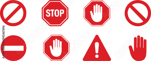 warning octagon hand stop exclamation and prohibition icons