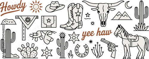 cowboy rodeo and ranch symbols horseshoe buckle boots hat