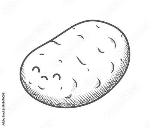 Hand drawn of a single oval potato with eyes and mouth food vegetable