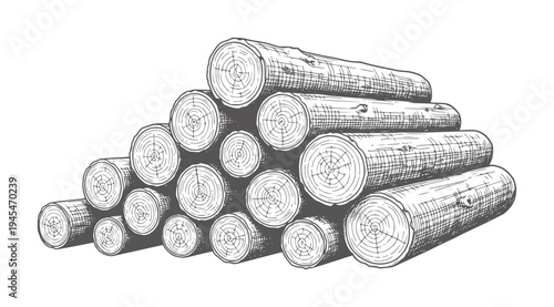Stacked rough cut logs with visible wood grain and rings timber pile