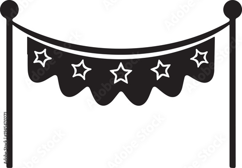 Decorative banner with star patterns hanging between two poles silhouette vector icon