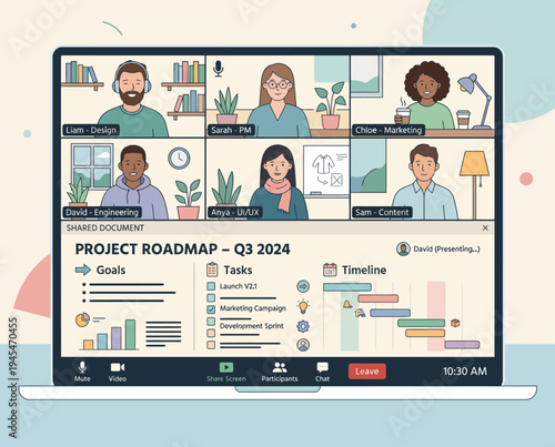 Remote team collaborating on project roadmap.