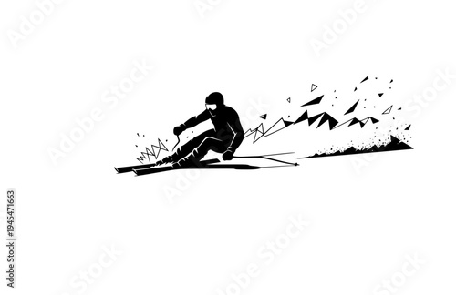 Para Alpine Skier Sit-Ski Silhouette, Winter Paralympic Games Vector Sticker, Adaptive Sports Athlete Action Illustration