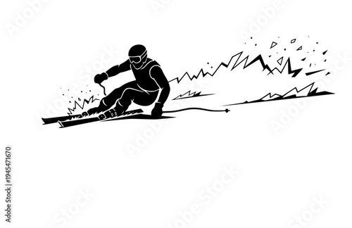 Para Alpine Skier Sit-Ski Silhouette, Winter Paralympic Games Vector Sticker, Adaptive Sports Athlete Action Illustration
