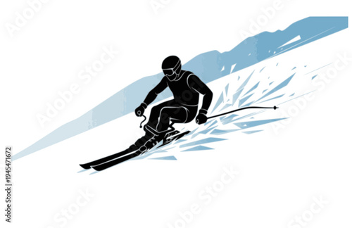 Para Alpine Skier Sit-Ski Silhouette, Winter Paralympic Games Vector Sticker, Adaptive Sports Athlete Action Illustration