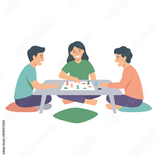 People sitting around table playing board game with friends